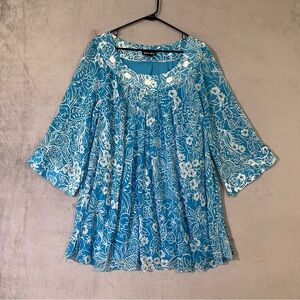 Dana Kay Hawaiian Floral Tunic Top or Dress Blue White Womens Plus Sz 22W